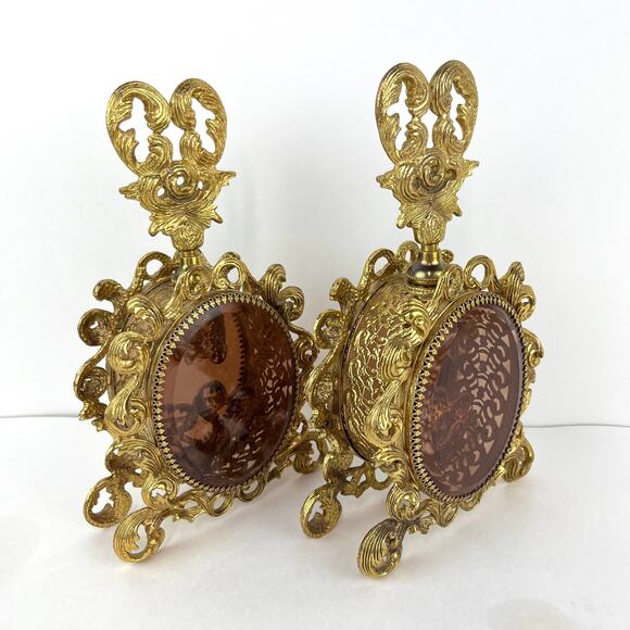 Ormolu Hollywood Regency Set of 2 Perfume Bottles (dauber missing) - Picture 4 of 10